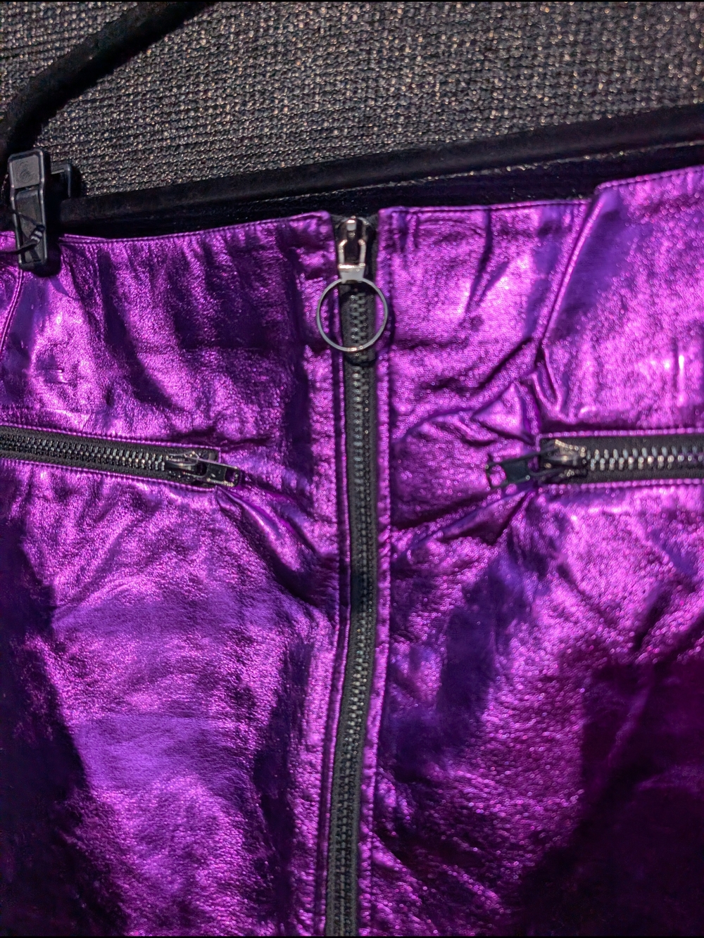 Metallic Purple Or Orange Zip-Front Mini Skirt - Picture 4 of 10